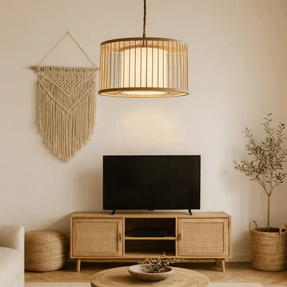 Japandi Drum Bamboo Pendant Light Shade for Living Room | DIY Lampshade Kit