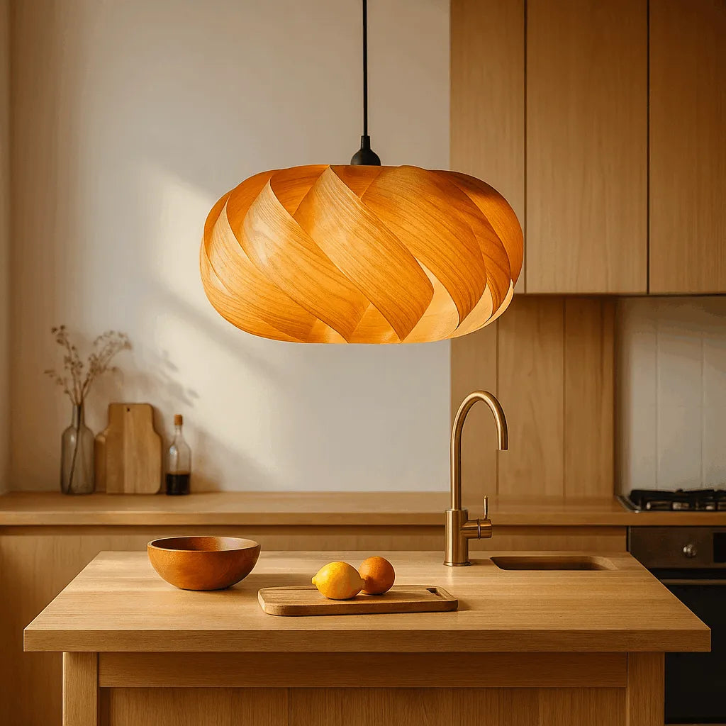 Nordic Wood Pendant Light Shade for Living Room | Natural Wooden Lampshade – E27/E26