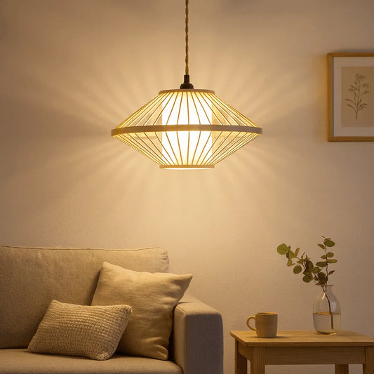Japandi Disc Bamboo Pendant Light Shade | Minimalist Design – M11/E26/E27