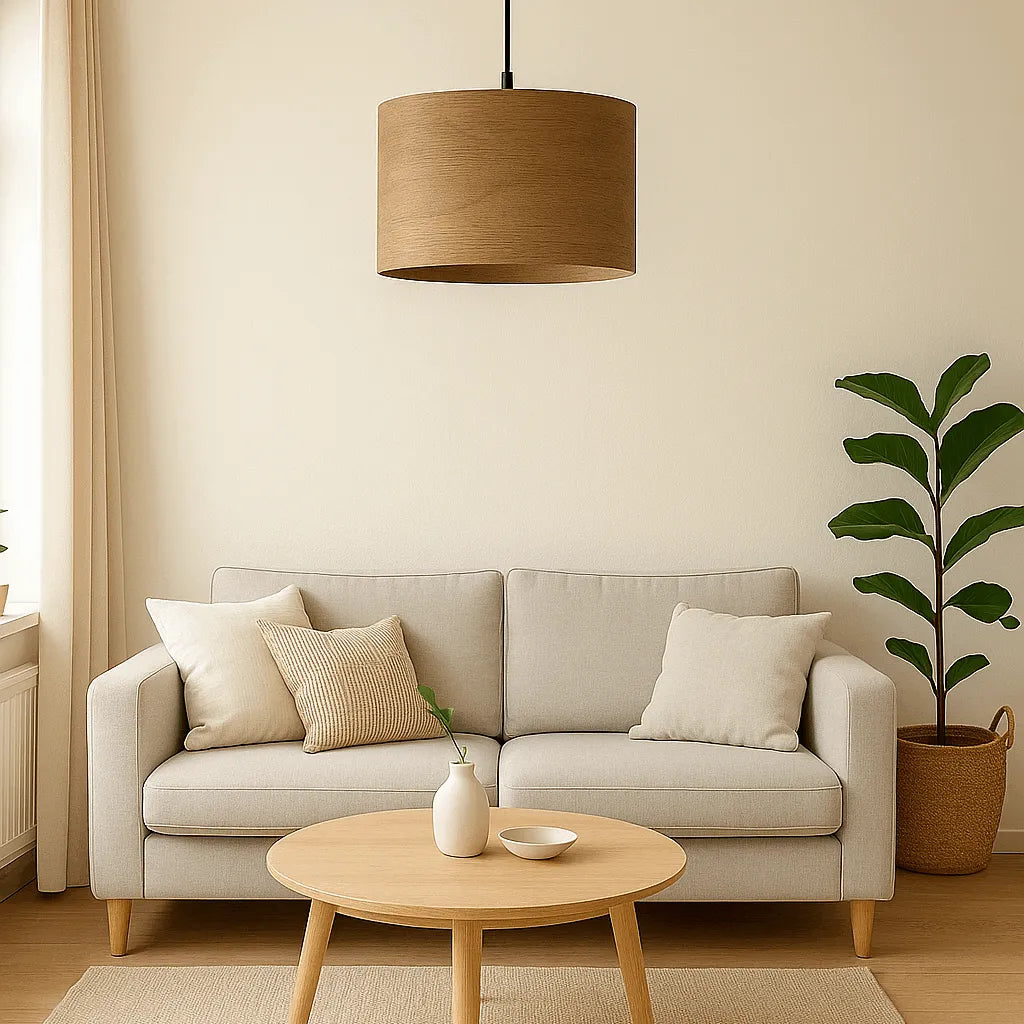 Vintage Drum Pendant Light Shade | Wooden Walnut Lampshade for Floor Lamps & Bedrooms - E27/E26