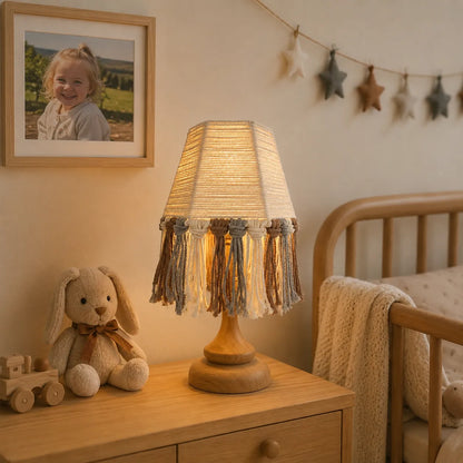Boho Lampenschirm DIY-Kit | Handgemachte Baumwollseil-Tischlampe mit Quasten