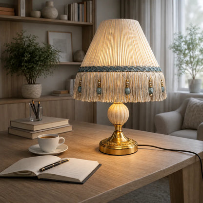 Französischer Vintage-Fransen-Empire-Lampenschirm mit Perlenquasten | DIY Tischlampenschirm