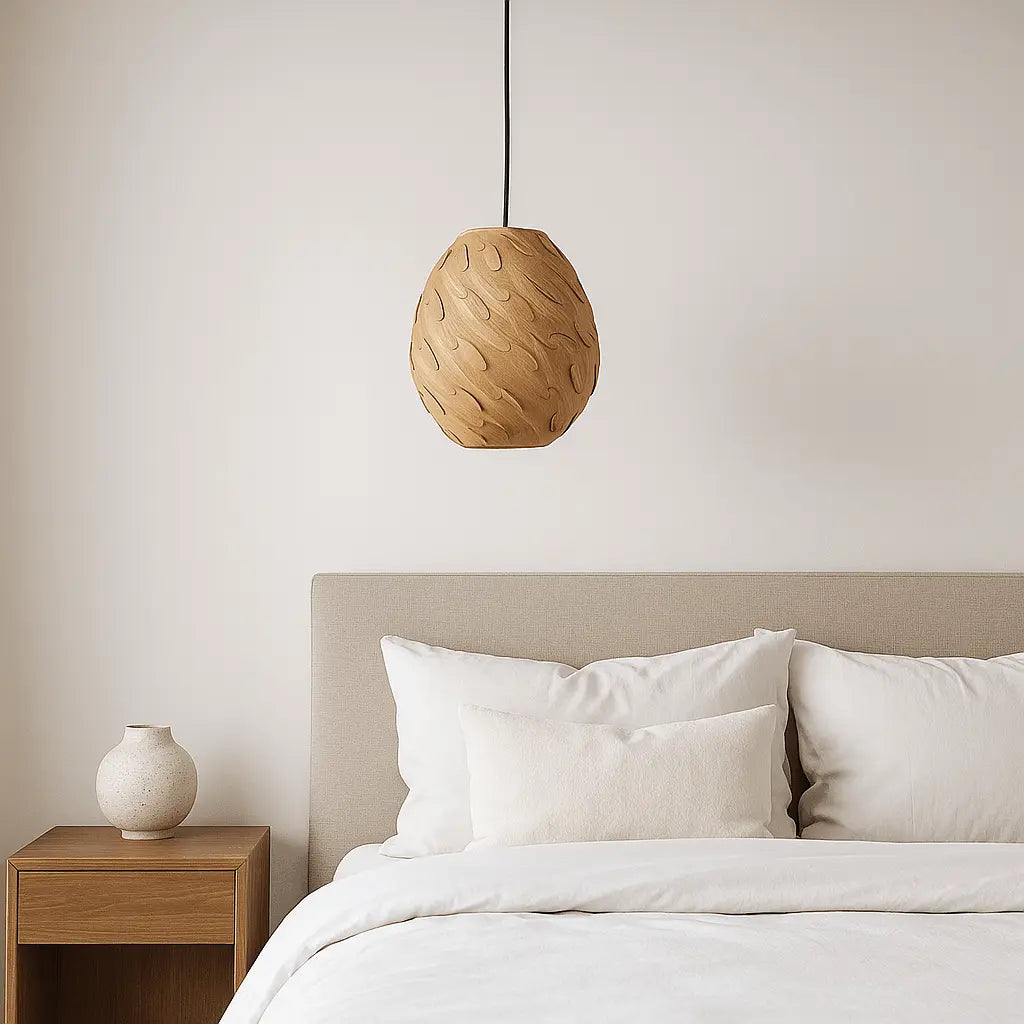 scandinavian wooden light shade with soft lighting