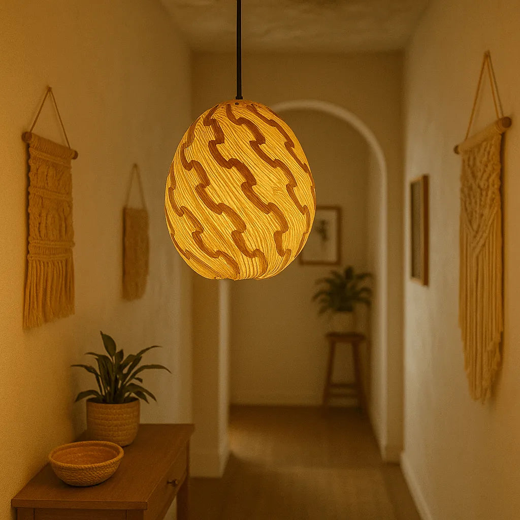 Nordic Egg-Shaped Wooden Pendant Light Shade for Kitchen Island & Bedside  – E27/E26