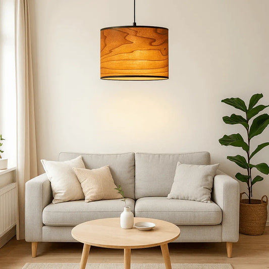 Vintage Drum Pendant Light Shade | Wooden Walnut Lampshade for Floor Lamps & Bedrooms - E27/E26
