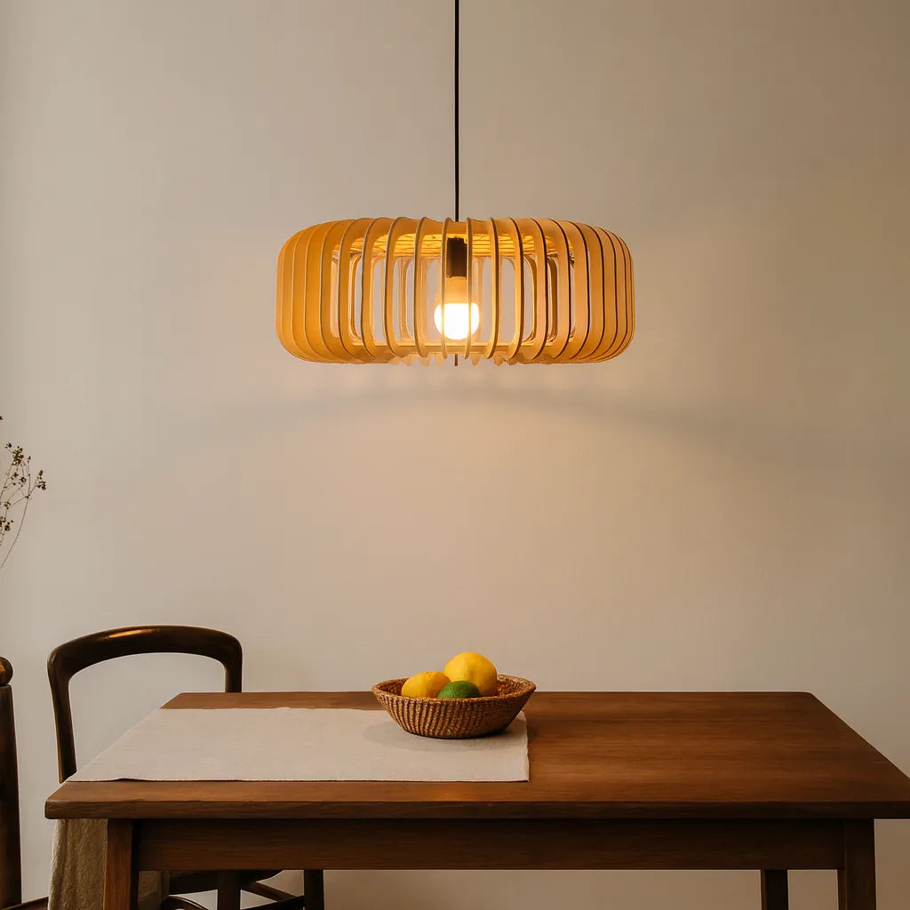 Scandinavian Slatted Wood Pendant Light Shade | Minimalist Design – M11/E26/E27