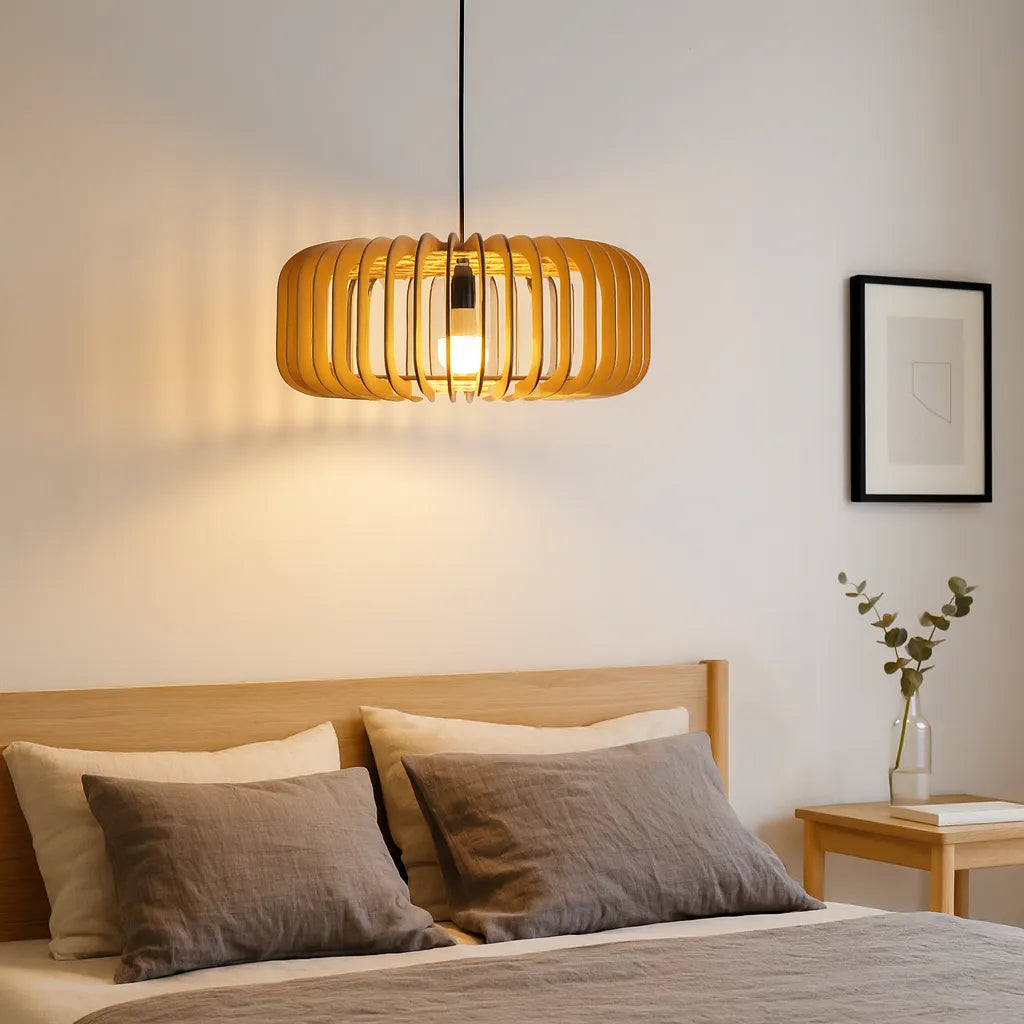 Scandinavian Slatted Wood Pendant Light Shade | Minimalist Design – M11/E26/E27