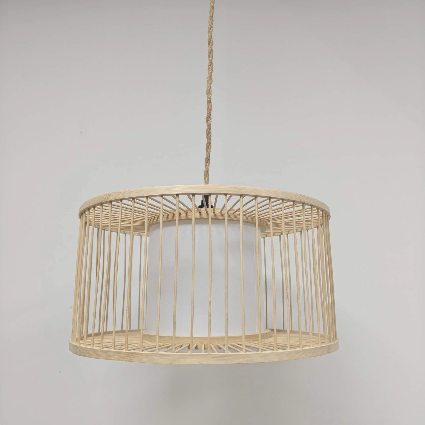 Japandi Drum Bamboo Pendant Light for Living Room & Bedroom - M11/E27/E26