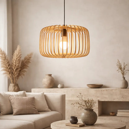 Scandinavian Drum Bamboo Pendant Light Shade for Dining Room | DIY Lamp Shade Kit