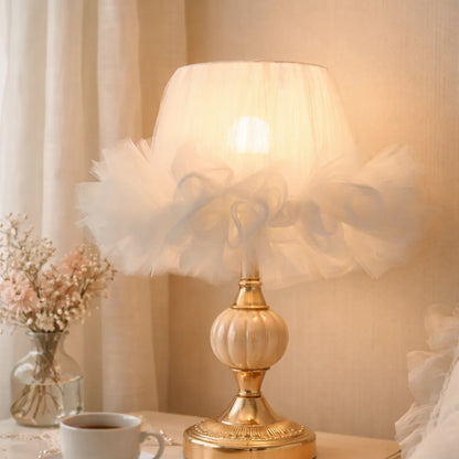 Ballerina Tüll Lampenschirm DIY Kit | Weißer Rüschenstoff Tischlampenschirm für Romantik & Kokett - E27, E26, E14, E10