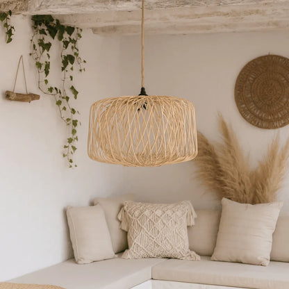 Boho Woven Cage Bamboo Pendant Light Shade | Natural DIY Lampshade Kits