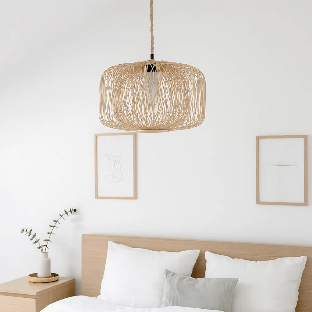 Natural Woven Cage Bamboo Pendant Light Shade | Boho Hanging Lamp – E26/E27/M11