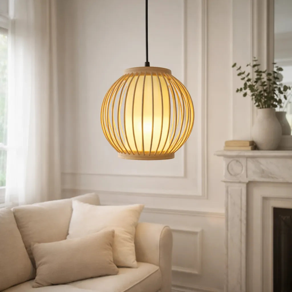 Japandi Small Lantern Bamboo Pendant Light Shade for Bedside | Minimalist Design – M11