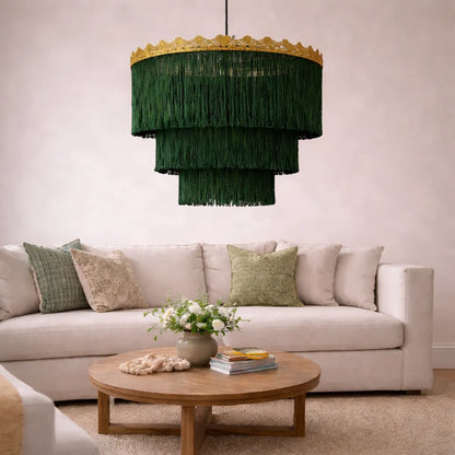 Abat-jour suspendu à franges rose et vert | Kit DIY pour suspension lumineuse style bohème