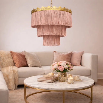 Abat-jour suspendu à franges rose et vert | Kit DIY pour suspension lumineuse style bohème
