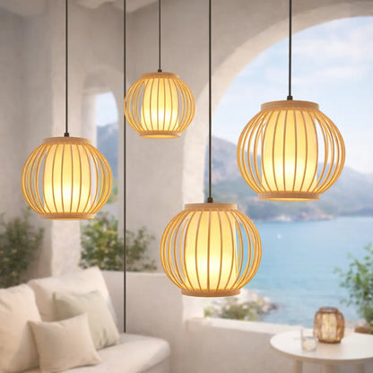 Kit abat-jour lanterne Japandi en bambou pour chevet | Design minimaliste – M11/E10