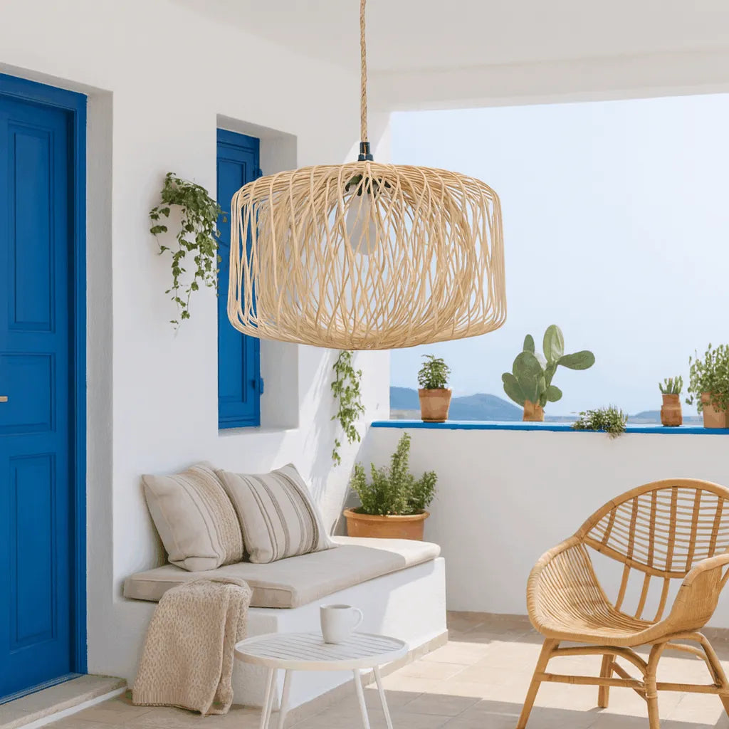 Natural Woven Cage Bamboo Pendant Light Shade | Boho Hanging Lamp – E26/E27/M11