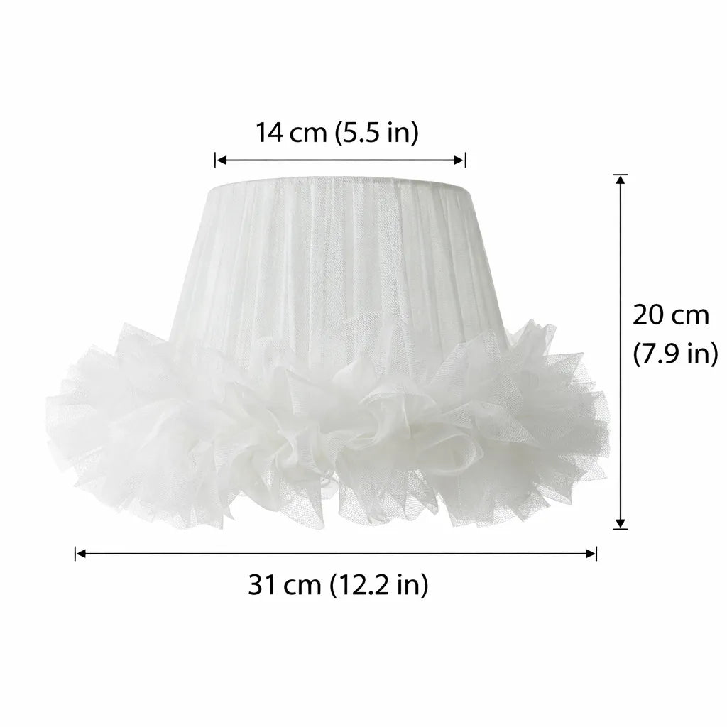 Ballerina Tüll Lampenschirm DIY Kit | Weißer Rüschenstoff Tischlampenschirm für Romantik & Kokett - E27, E26, E14, E10