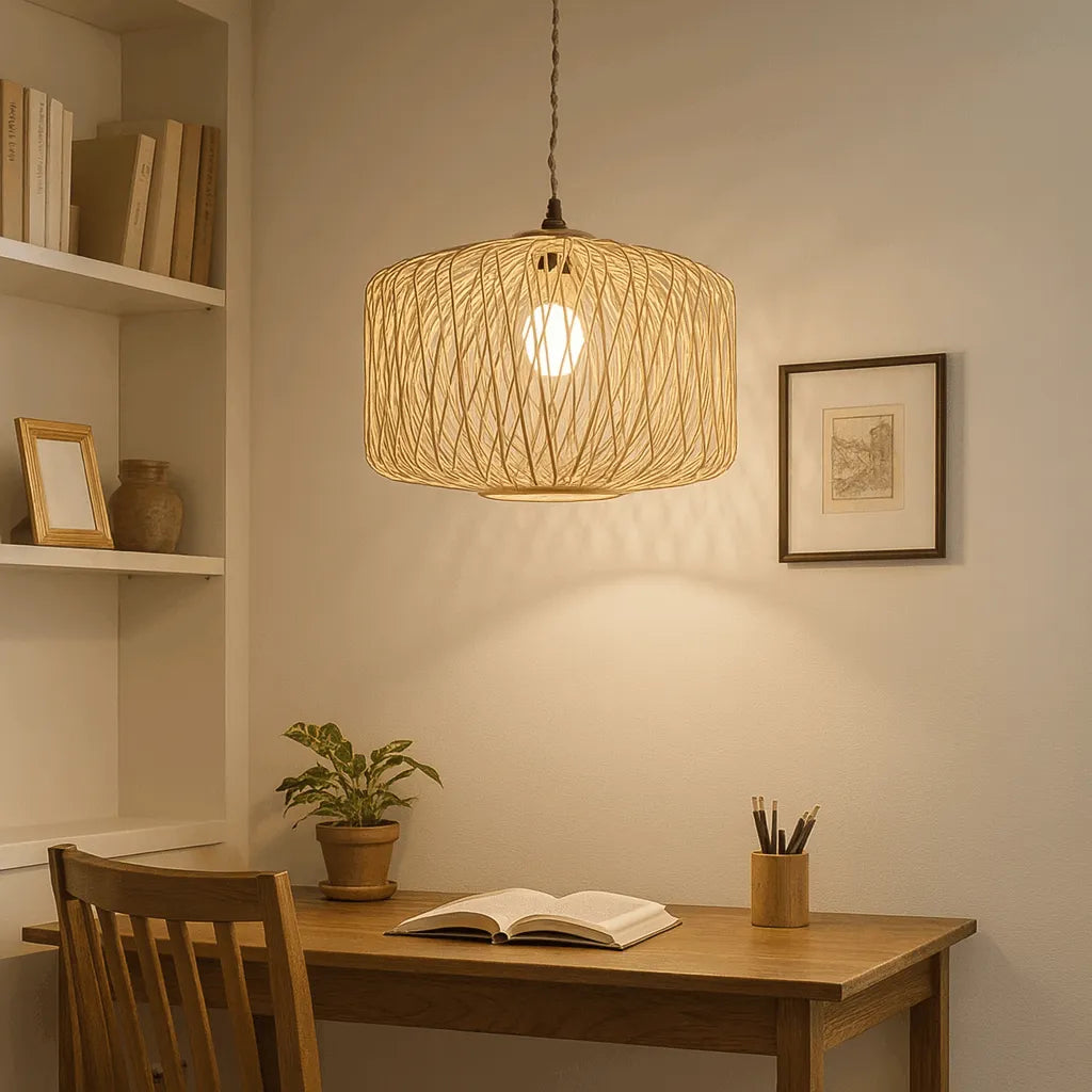 Natural Woven Cage Bamboo Pendant Light Shade | Boho Hanging Lamp – E26/E27/M11