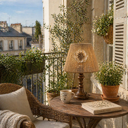 Kit d'abat-jour empire rustique en corde à faire soi-même | Petit abat-jour de lampe de table naturel avec motif floral
