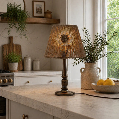 Kit d'abat-jour empire rustique en corde à faire soi-même | Petit abat-jour de lampe de table naturel avec motif floral