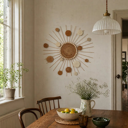 Sonnenstrahl Boho Wanddeko | DIY Wandbehang aus geflochtenem Rattan (38 cm)