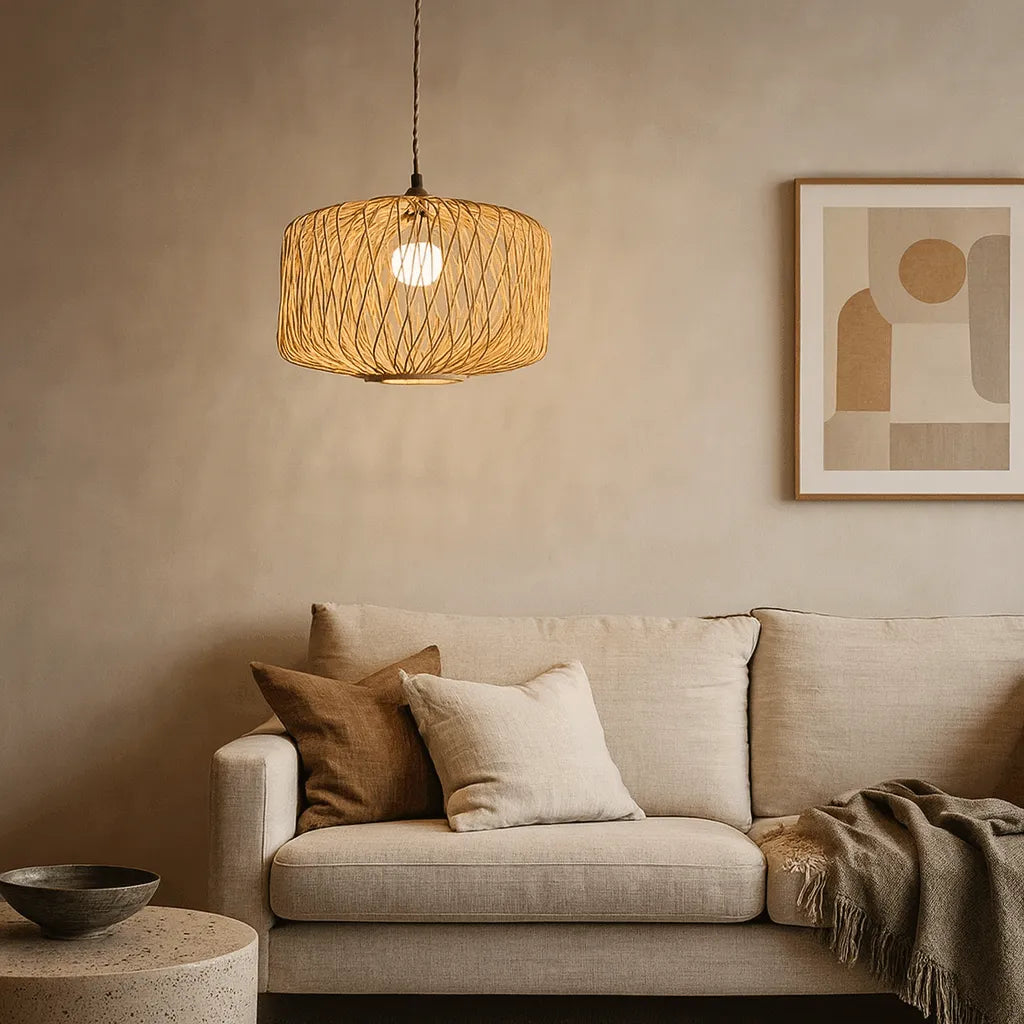 Natural Woven Cage Bamboo Pendant Light Shade | Boho Hanging Lamp – E26/E27/M11