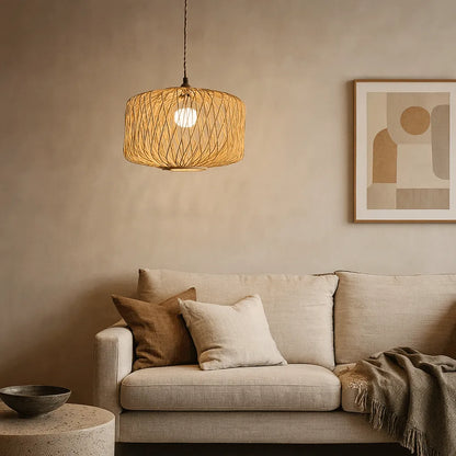 Boho Woven Cage Bamboo Pendant Light Shade | Natural DIY Lampshade Kits