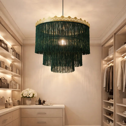 Abat-jour suspendu à franges rose et vert | Kit DIY pour suspension lumineuse style bohème