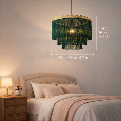 Abat-jour suspendu à franges rose et vert | Kit DIY pour suspension lumineuse style bohème
