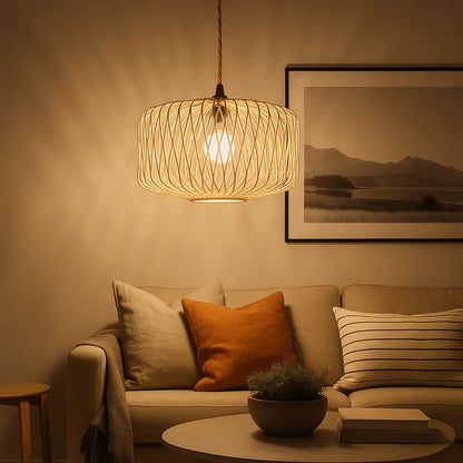 Boho Woven Cage Bamboo Pendant Light Shade | Natural DIY Lampshade Kits