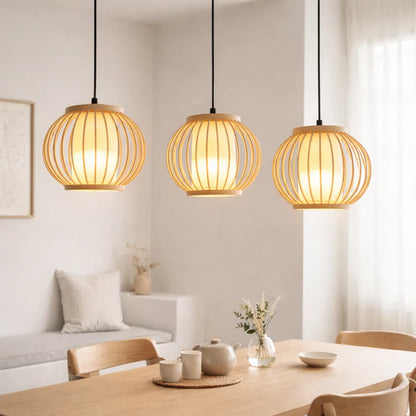 Kit abat-jour lanterne Japandi en bambou pour chevet | Design minimaliste – M11/E10