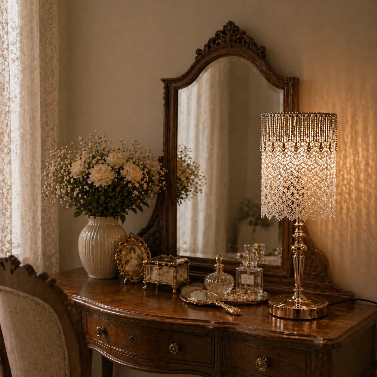 Abat-jour vintage en dentelle blanche | Abat-jour romantique à faire soi-même pour lampe de chevet - E10 / E14 / E26 / E27