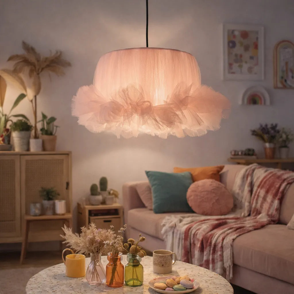 Coquette Ballerina Tulle Pendant Light Shade | Pink DIY Farbic Lampshade Kit