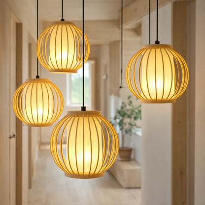 Kit abat-jour lanterne Japandi en bambou pour chevet | Design minimaliste – M11/E10