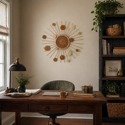 Sonnenstrahl Boho Wanddeko | DIY Wandbehang aus geflochtenem Rattan (38 cm)