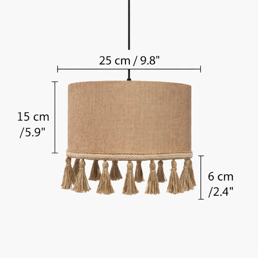 Kit de Suspension Luminaire Tambour en Lin DIY | Abat-jour Suspendu en Tissu Naturel Beige avec Pompon