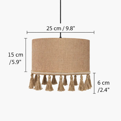 Kit de Suspension Luminaire Tambour en Lin DIY | Abat-jour Suspendu en Tissu Naturel Beige avec Pompon