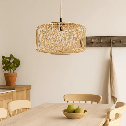 Boho Woven Cage Bamboo Pendant Light Shade | Natural DIY Lampshade Kits