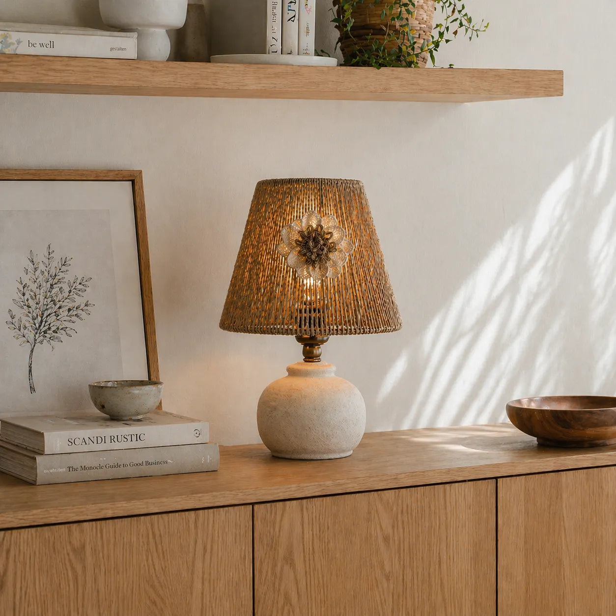 Kit d'abat-jour empire rustique en corde à faire soi-même | Petit abat-jour de lampe de table naturel avec motif floral