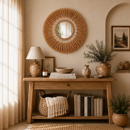 Décoration Murale Miroir Rond Bohème | Miroir Mural Décoratif Naturel pour Salon