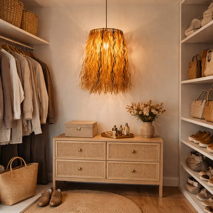 Boho Raffia Pendant Lampshade | Natural DIY Hanging Light Shade Kit with Fringe