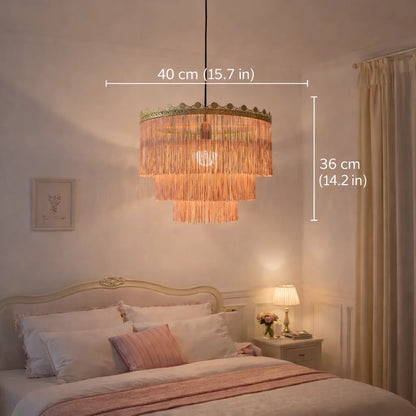 Abat-jour suspendu à franges rose et vert | Kit DIY pour suspension lumineuse style bohème