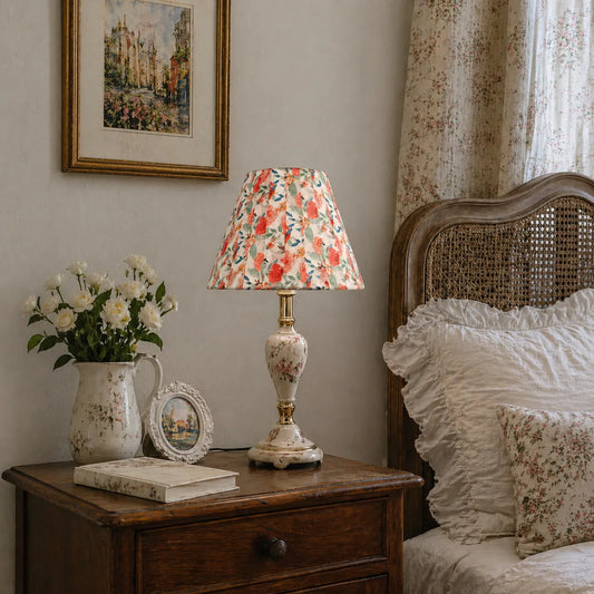 Abat-jour plissé floral pour lampe de table | Abat-jour vintage en tissu rose - E10 / E14 / E26 / E27