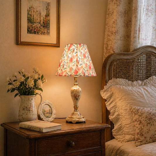 Abat-jour plissé floral pour lampe de table | Abat-jour vintage en tissu rose - E10 / E14 / E26 / E27