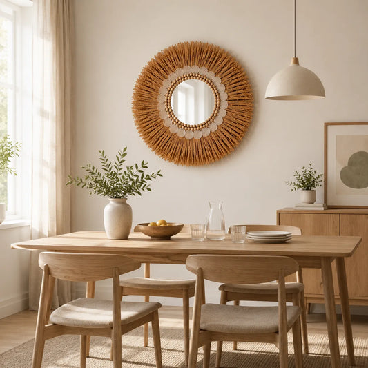 Décoration Murale Miroir Rond Bohème | Miroir Mural Décoratif Naturel pour Salon
