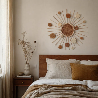 Sonnenstrahl Boho Wanddeko | DIY Wandbehang aus geflochtenem Rattan (38 cm)
