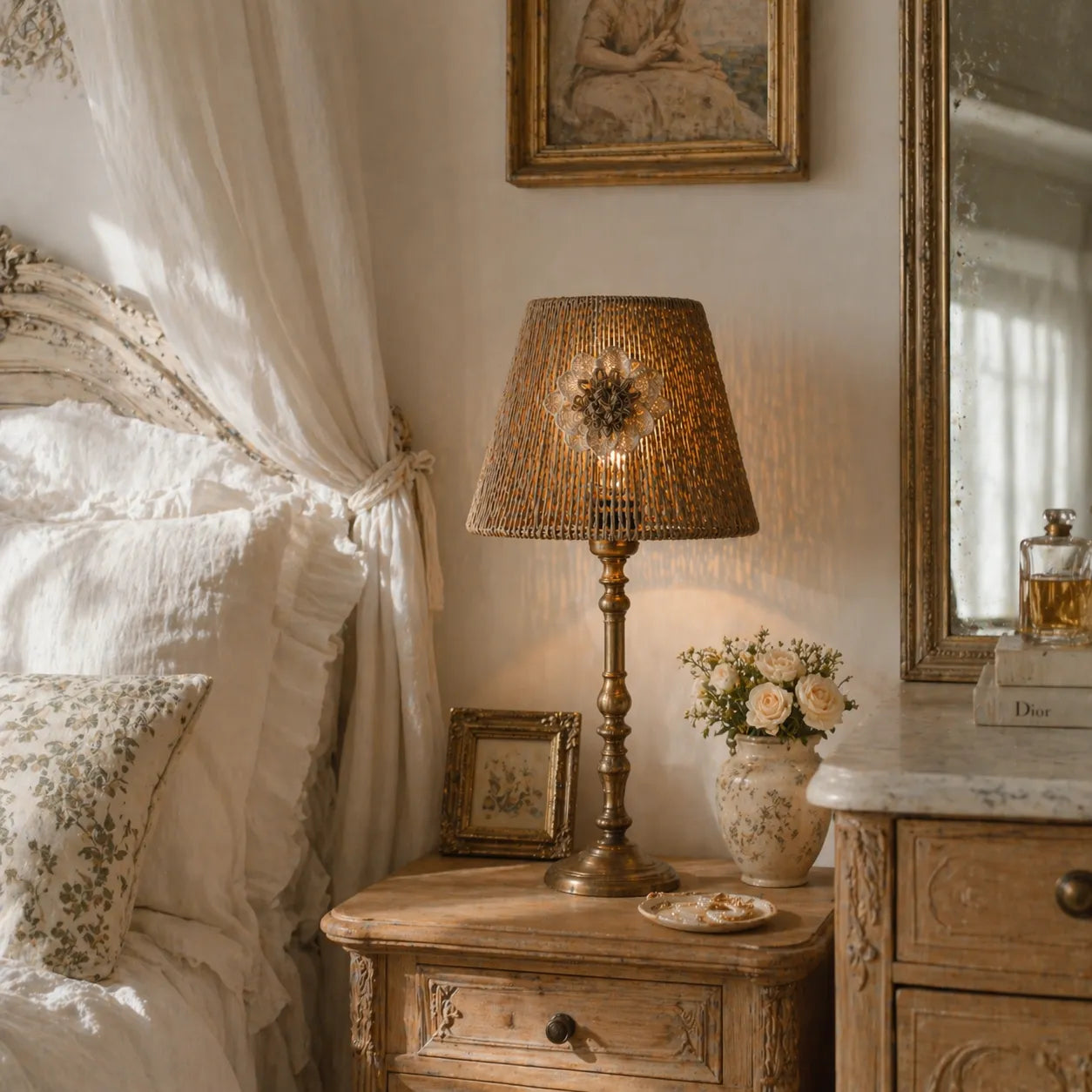 Kit d'abat-jour empire rustique en corde à faire soi-même | Petit abat-jour de lampe de table naturel avec motif floral