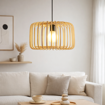 Scandinavian Drum Bamboo Pendant Light Shade for Dining Room | DIY Lamp Shade Kit