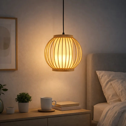 Kit abat-jour lanterne Japandi en bambou pour chevet | Design minimaliste – M11/E10